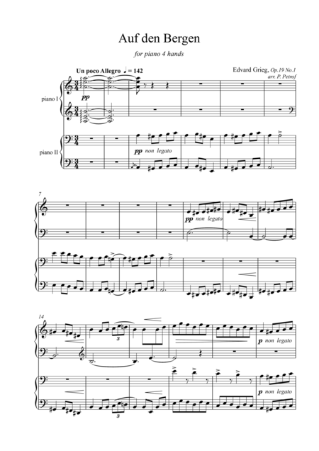 Free Sheet Music Ed Grieg Auf Den Bergen Op 19 No 1 Piano 4 Hands