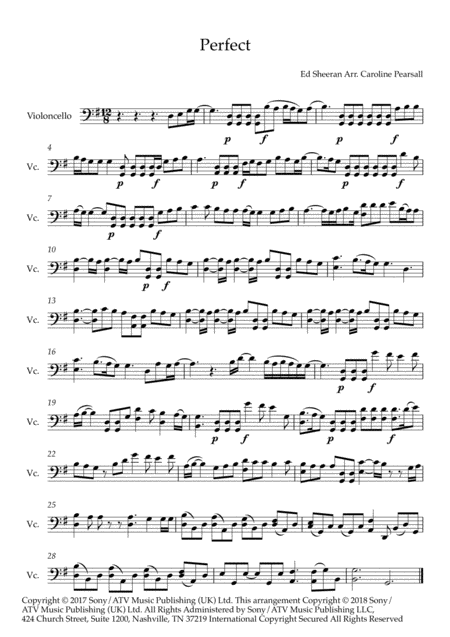 Ed Sheeran Perfect Cello Solo Sheet Music