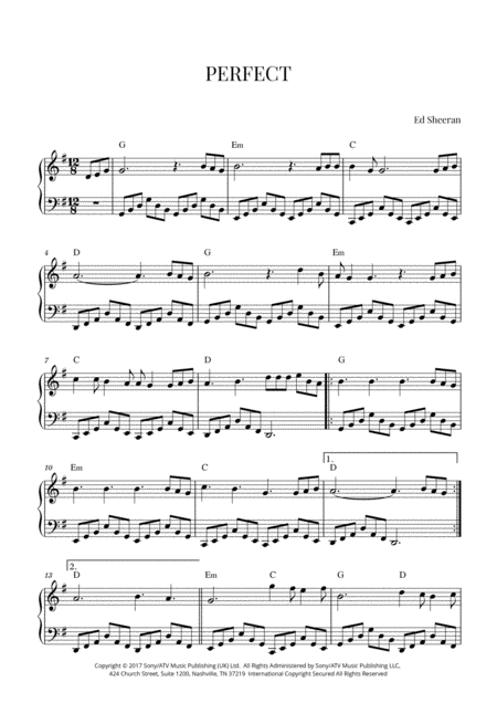 Ed Sheeran Perfect Early Intermediate Piano Sheet Music