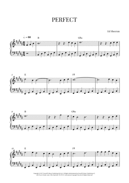 Free Sheet Music Ed Sheeran Perfect Easy Piano B Major