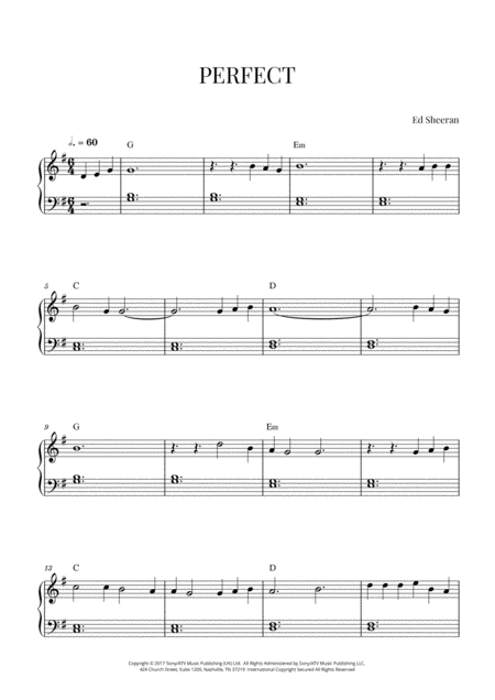 Ed Sheeran Perfect Easy Piano Sheet Music