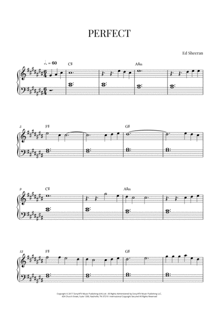 Free Sheet Music Ed Sheeran Perfect Very Easy Piano C Sharp Major