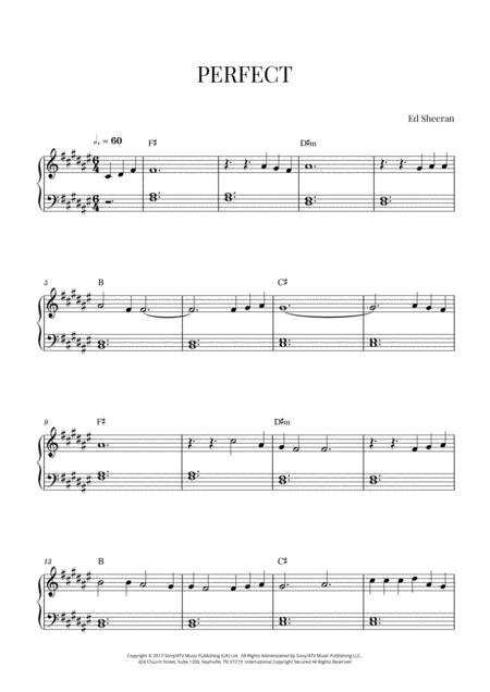 Ed Sheeran Perfect Very Easy Piano F Sharp Major Sheet Music