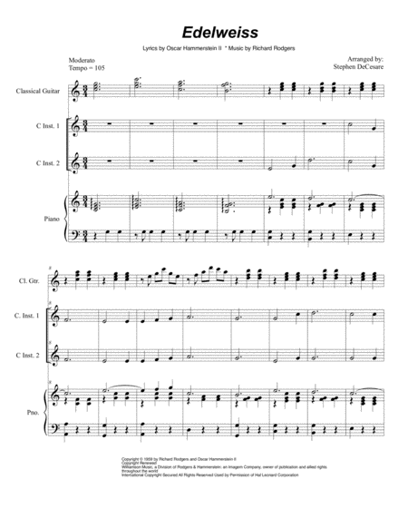 Free Sheet Music Edelweiss Duet For C Instruments