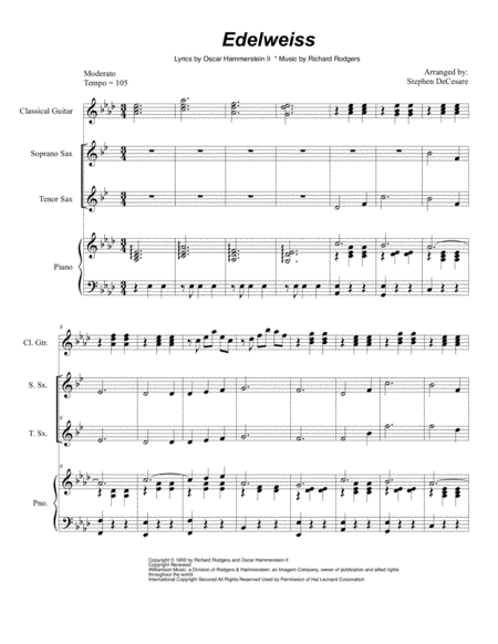 Edelweiss Duet For Soprano And Tenor Saxophone Sheet Music