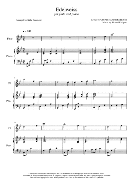 Edelweiss Easy Flute And Piano Sheet Music