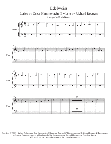 Edelweiss Easy Key Of C Piano Sheet Music