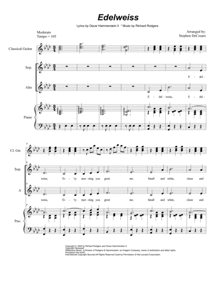 Free Sheet Music Edelweiss For 2 Part Choir Sa