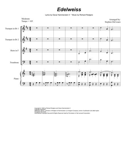 Free Sheet Music Edelweiss For Brass Quartet