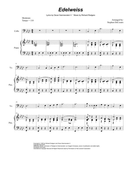 Free Sheet Music Edelweiss For Cello Solo And Piano