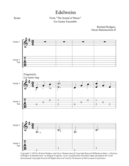 Edelweiss For Easy Guitar Ensemble Sheet Music