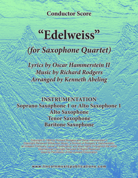 Edelweiss For Saxophone Quartet Satb Or Aatb Sheet Music