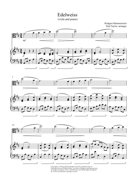 Free Sheet Music Edelweiss For Viola Solo And Piano Accompaniment