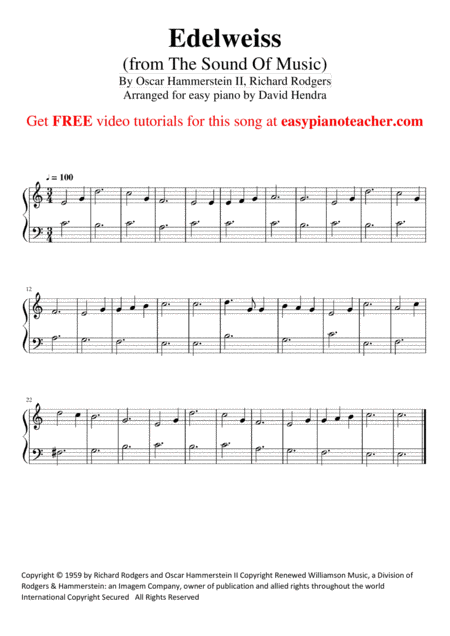 Free Sheet Music Edelweiss From The Sound Of Music Very Easy Piano