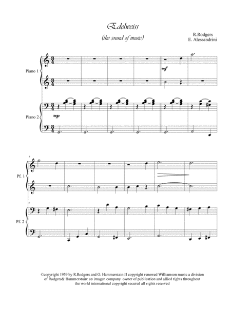 Free Sheet Music Edelweiss Piano 4 Hands
