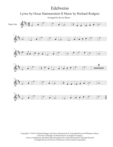 Free Sheet Music Edelweiss Tenor Sax