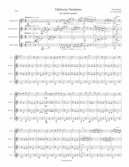 Free Sheet Music Edelweiss Variations For Clarinet Quartet