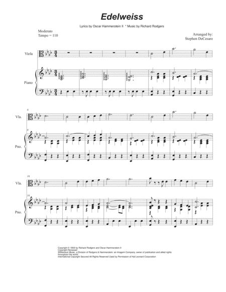 Free Sheet Music Edelweiss Viola Solo And Piano