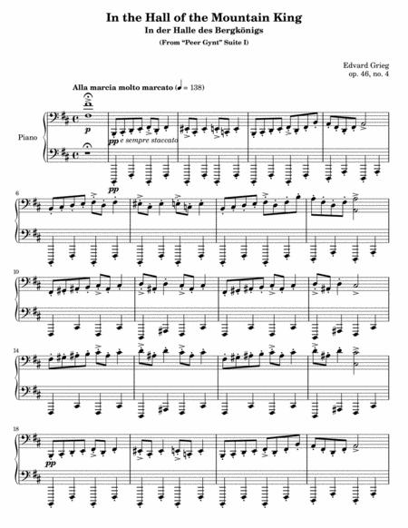 Edvard Grieg In The Hall Of The Mountain King Original Piano Solo Sheet Music