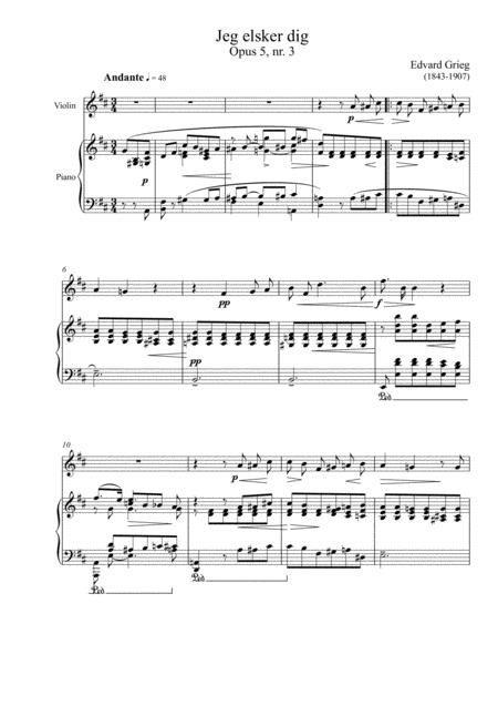 Free Sheet Music Edvard Grieg Jeg Elsker Dig Ich Liebe Dich Violin Solo