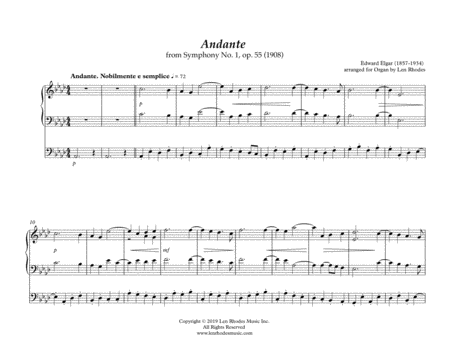 Free Sheet Music Edward Elgar Andante From Symphony No 1 In Ab Op 55 Arranged For Organ Solo