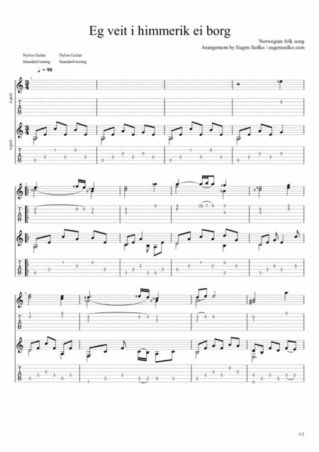 Free Sheet Music Eg Veit I Himmerik Ei Borg Norwegian Folk Song For Guitar Duet