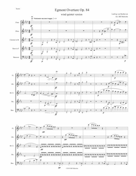 Egmont Overture Op 84 For Wind Quintet Sheet Music