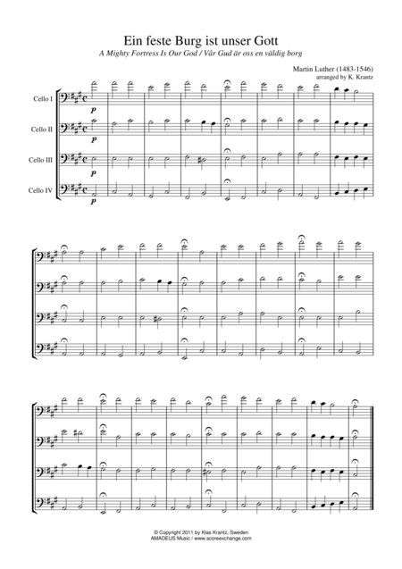 Ein Feste Burg Ist Unser Gott For Cello Quartet Sheet Music