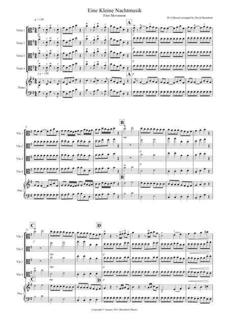 Free Sheet Music Eine Kleine 1st Movement For Viola Quartet