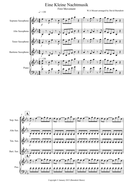 Eine Kleine Nachtmusik 1st Movement For Saxophone Quartet Sheet Music