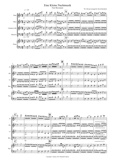 Eine Kleine Nachtmusik 1st Movement For Wind Quartet Sheet Music