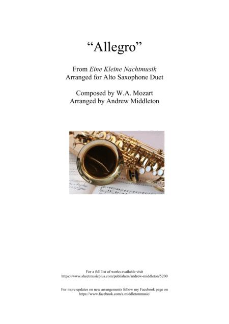 Eine Kleine Nachtmusik Arranged For Alto Saxophone Duet Sheet Music