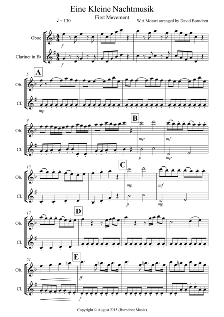 Eine Kleine Nachtmusik First Movement For Oboe And Clarinet Duet Sheet Music