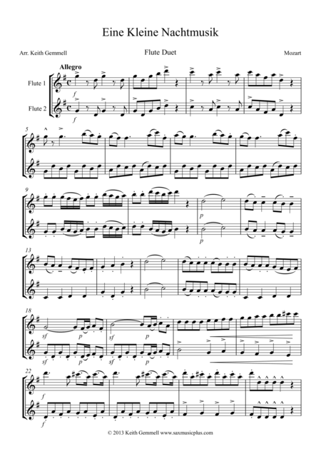 Free Sheet Music Eine Kleine Nachtmusik Flute Duet