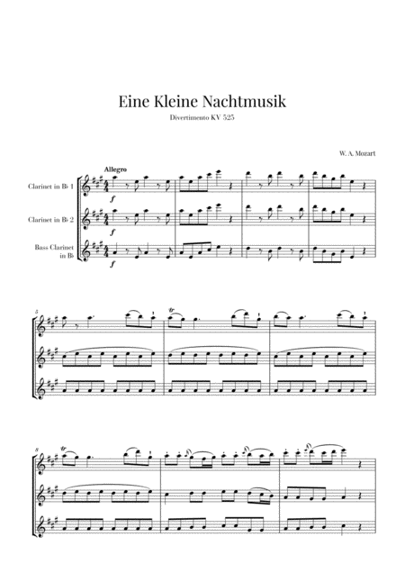 Free Sheet Music Eine Kleine Nachtmusik For 2 Clarinets And Bass Clarinet