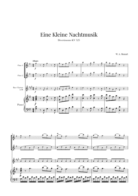 Eine Kleine Nachtmusik For 2 Flutes Bass Clarinet And Piano Sheet Music