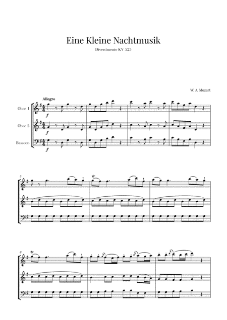 Eine Kleine Nachtmusik For 2 Oboes And Bassoon Sheet Music