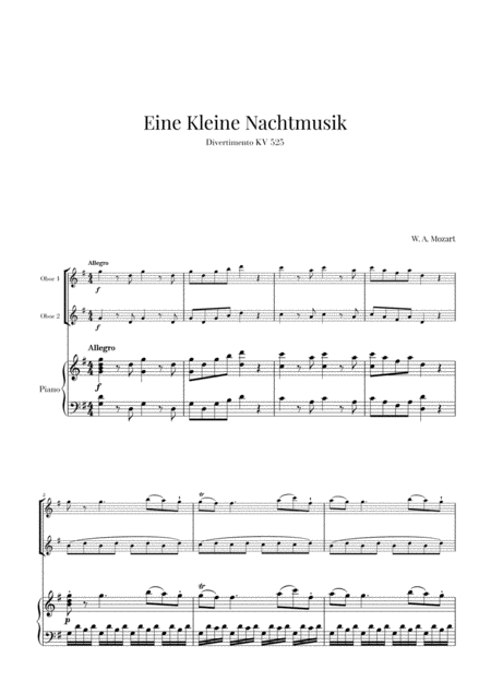 Eine Kleine Nachtmusik For 2 Oboes And Piano Sheet Music