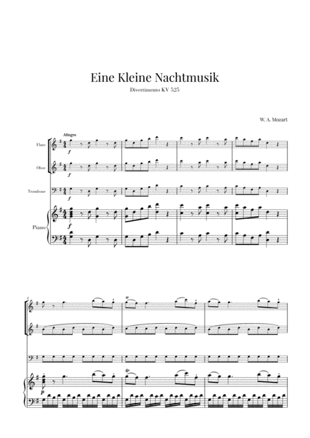 Free Sheet Music Eine Kleine Nachtmusik For 2 Oboes Trombone And Piano