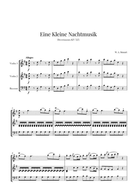 Free Sheet Music Eine Kleine Nachtmusik For 2 Violins And Bassoon