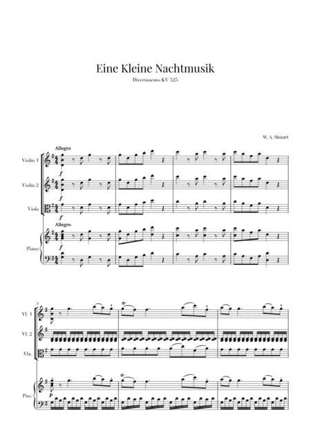 Free Sheet Music Eine Kleine Nachtmusik For 2 Violins Viola And Piano