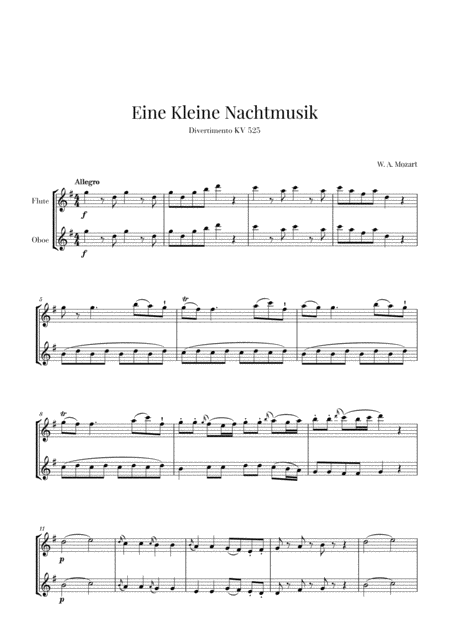 Free Sheet Music Eine Kleine Nachtmusik For Flute And Oboe