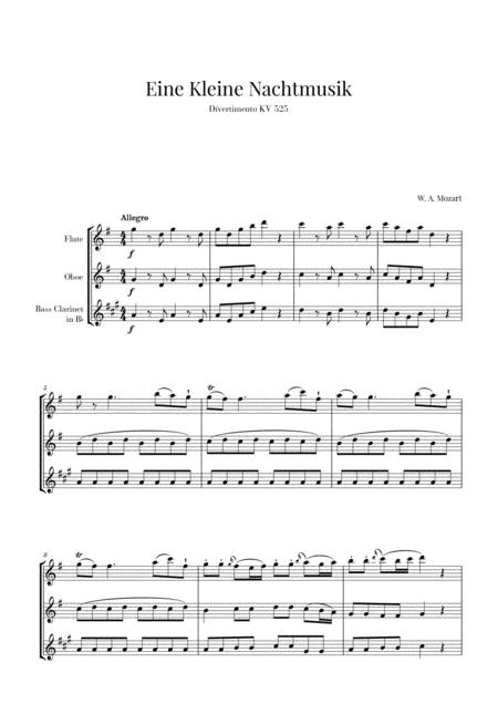 Eine Kleine Nachtmusik For Flute Oboe And Bass Clarinet Sheet Music