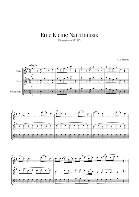 Free Sheet Music Eine Kleine Nachtmusik For Flute Oboe And Cello