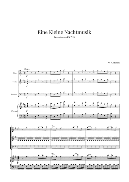 Free Sheet Music Eine Kleine Nachtmusik For Flute Violin Bassoon And Piano