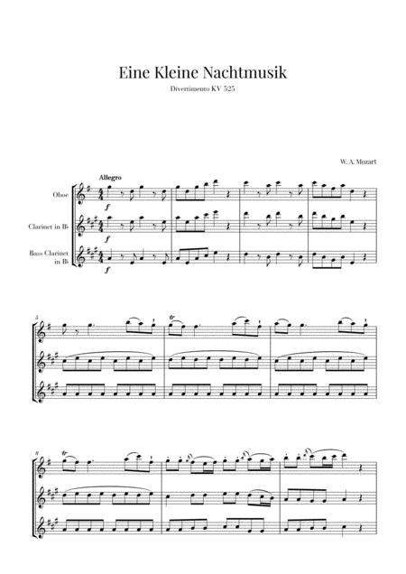 Eine Kleine Nachtmusik For Oboe Clarinet And Bass Clarinet Sheet Music