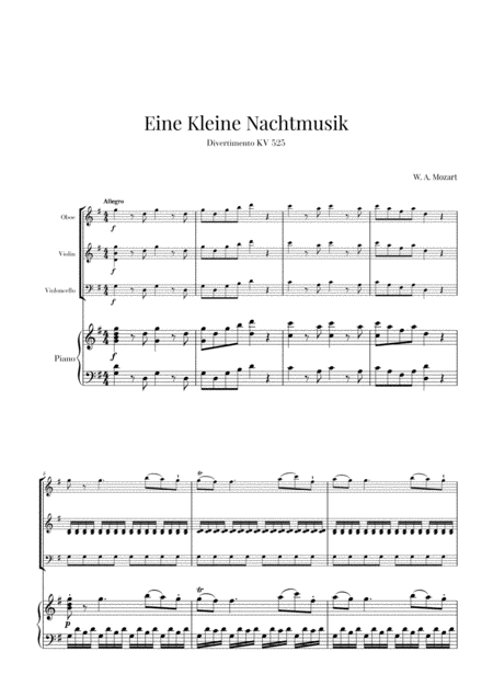 Eine Kleine Nachtmusik For Oboe Violin Cello And Piano Sheet Music