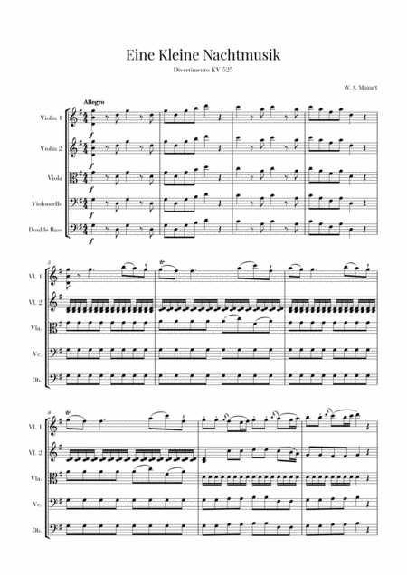 Eine Kleine Nachtmusik For String Quintet Sheet Music