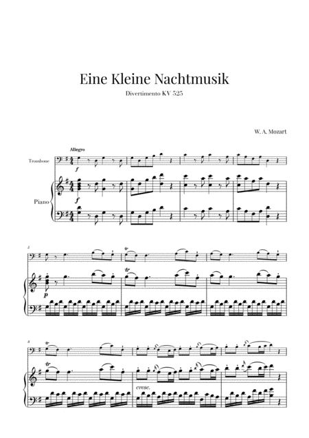 Free Sheet Music Eine Kleine Nachtmusik For Trombone And Piano