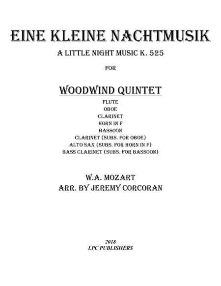 Eine Kleine Nachtmusik For Woodwind Quintet Sheet Music